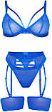 Комплект жіночої нижньої білизни синього кольору з поясом та пов'язками на ноги, фото 3