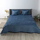 Велюрове однотонне покривало ТМ ТЕП "Велюр" синій ромб круглий 240*180, Однотонний