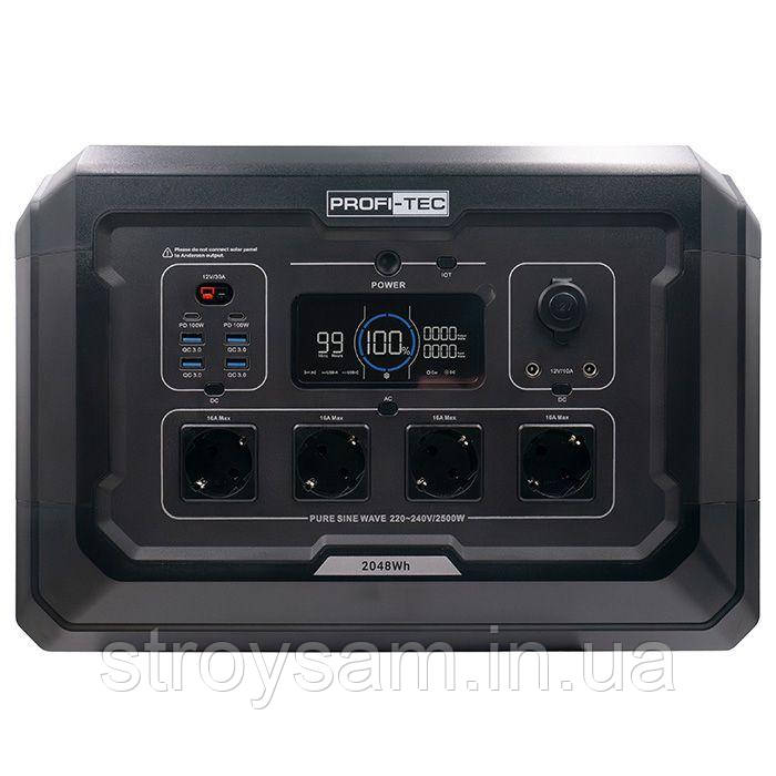 Портативна зарядна станція PROFI-TEC PPS2500 LiFePO₄ (2500 Вт, батарея 2048 Вт⋅год)