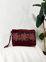 Косметичка під вишивку червоні троянди, замша