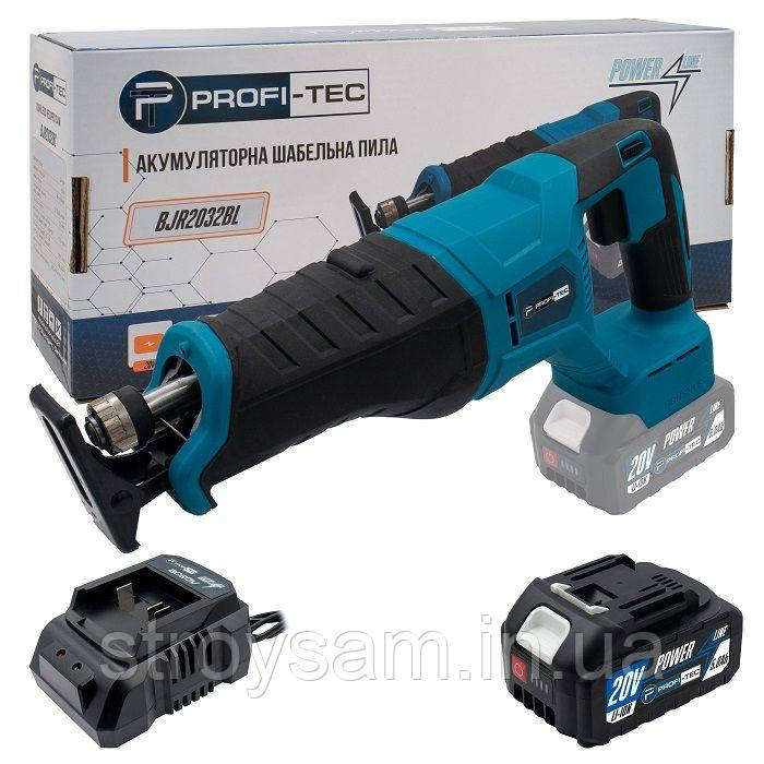 Акумуляторна шабельна пила PROFI-TEC BJR2032BL POWERLine (1×PT2050HE (4.0 Аг), зарядний пристрій)