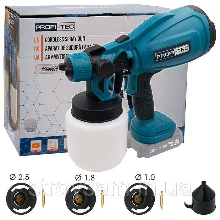 Акумуляторний фарбопульт PROFI-TEC PSG80020 POWERLine (без акумулятора та зарядного пристрою), фото 1
