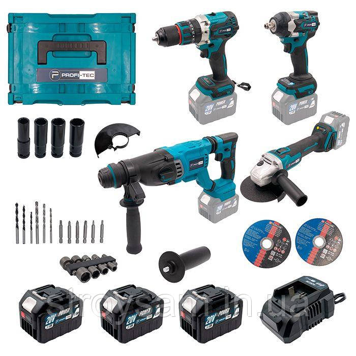 Акумуляторний набір інструментів PROFI-TEC Combo Set 4/1 POWERLine (PBH201BL, DHP485BL, DGA20BL, DTW500BL)