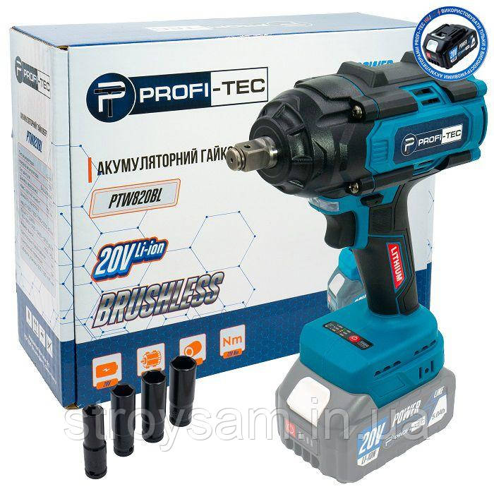 Гайковерт акумуляторний безщітковий 1/2" 800 Nm PROFI-TEC PTW820BL без акумулятора
