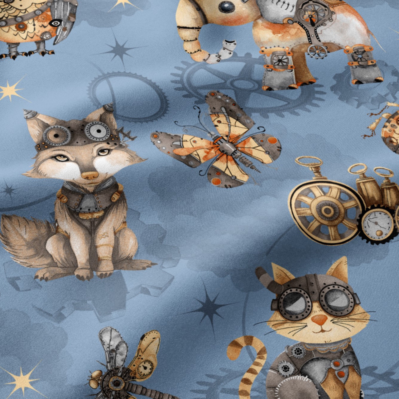 Бязь "Механічні тварини" на блакитному тлі № Е-946-3414, фото 1