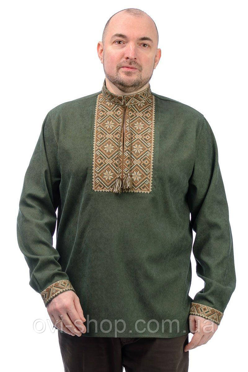 Чоловіча вишиванка з мікровельвету (хакі)