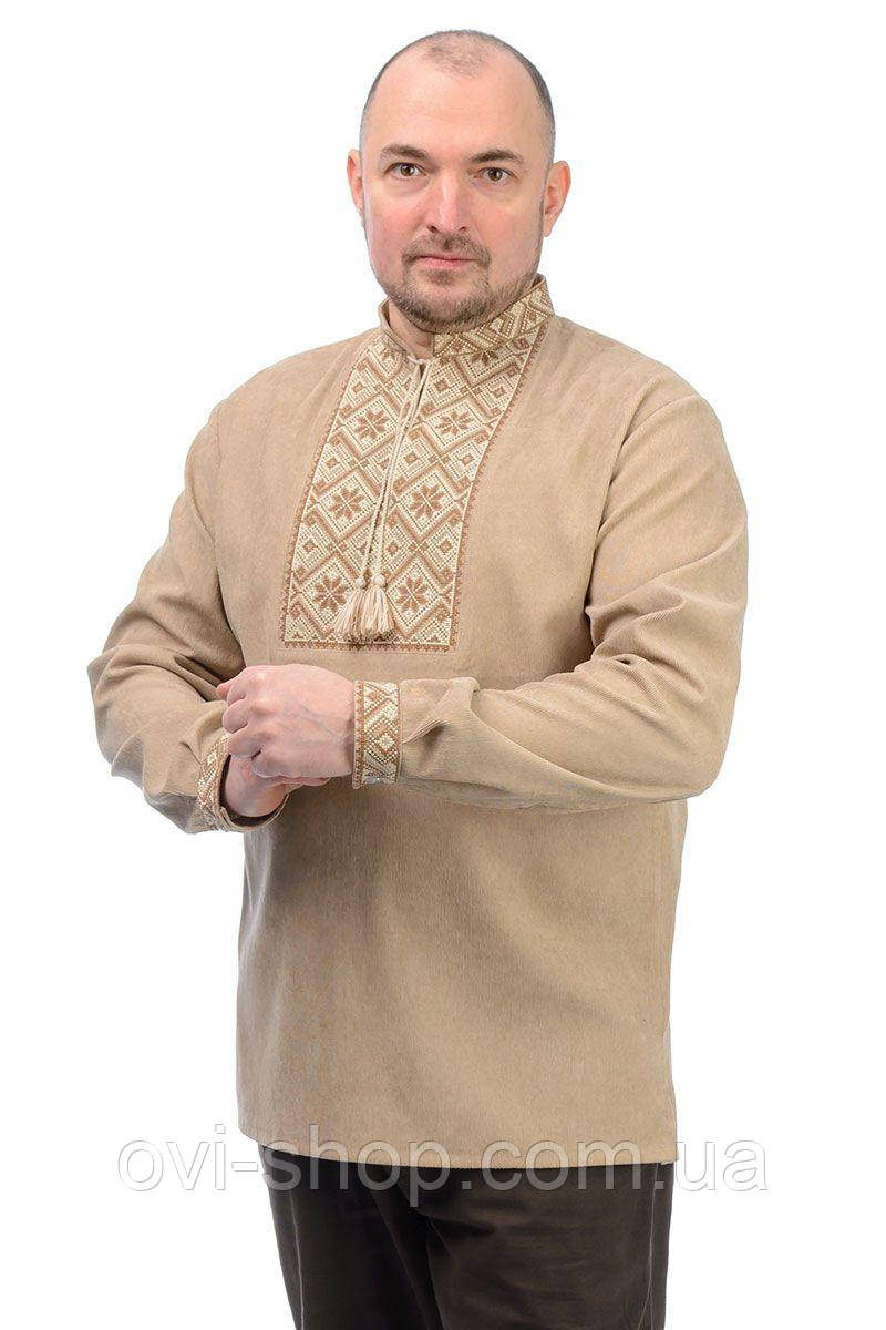 Чоловіча вишиванка з мікровельвету (бежевий)