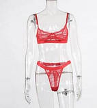 Комплект жіночої нижньої білизни червоного кольору без кісточок, фото 2