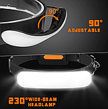 Потужний ліхтарик налобний на голову Акумуляторний перезарядний налобник Cob 31 світодіод Led-ліхтар з зарядкою USB 5000 mAh, фото 3