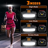 Потужний ліхтарик налобний на голову Акумуляторний перезарядний налобник Cob 31 світодіод Led-ліхтар з зарядкою USB 5000 mAh, фото 5