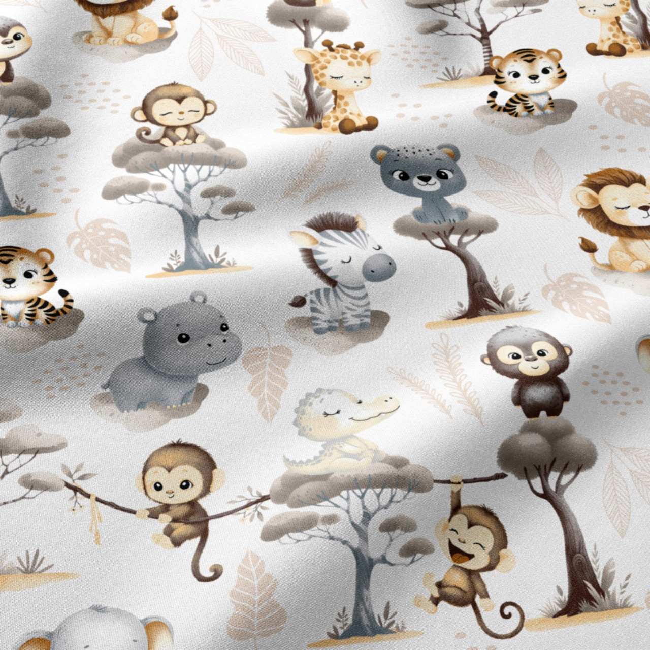 Бязь "Африканські звірята, малюки" бежеві дерева, білий фон № Е-917-3420, фото 1