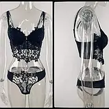 Чорний комплект білизни трусики та ліф топ з квітковим мереживом, фото 2
