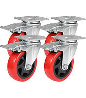 Комплект поворотних коліс з гальмами 4 шт 100 мм 600 кг