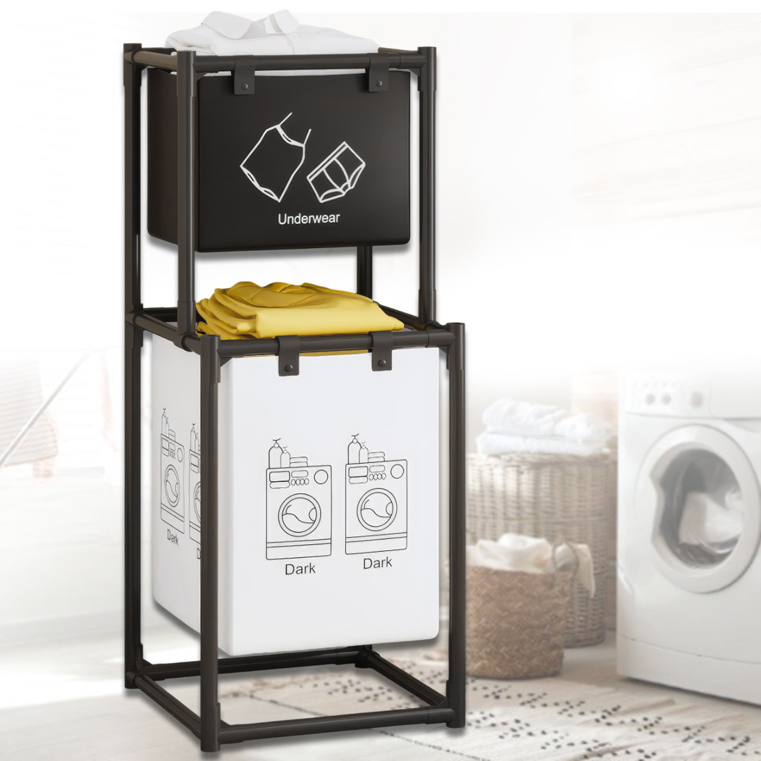 Подлоговий дворівневий кошик для білизни на 2 відділення SKLM-23 97х31х44 см, фото 1