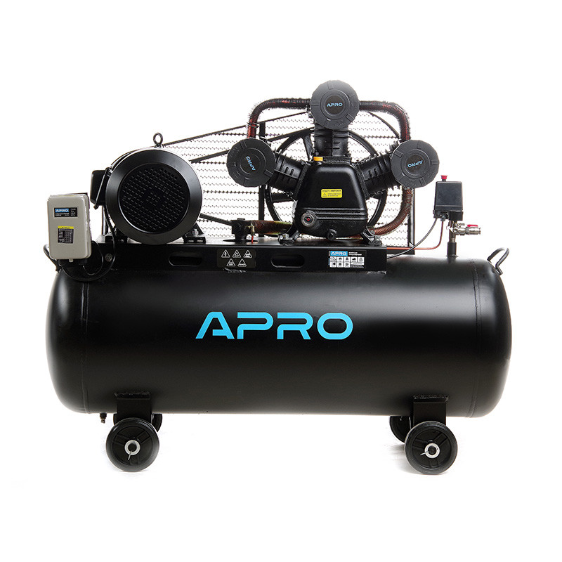 Компресор трьохциліндровий пасовий OFBD-200X 8Бар 7.5кВт 1050л/хв 200л 380В (2 крана) + Олива 1л APRO, фото 1