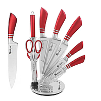 Набір із 5 кухонних ножів із неіржавкої сталі з точилом і підставкою UNIQUE UN-1832 Набір 9 в 1