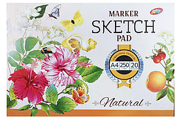 Альбом для малювання Скетчбук для маркерів клейовий (квіти) А4 250 г/м 20 аркушів 16920