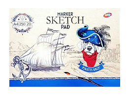 Альбом для малювання Скетчбук для маркерів клейовий (корабль) А4 250 г/м 20 аркушів 08467