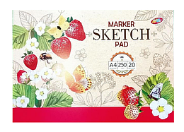 Альбом для малювання Скетчбук для маркерів клейовий (полуниця) А4 250 г/м 20 аркушів 07290