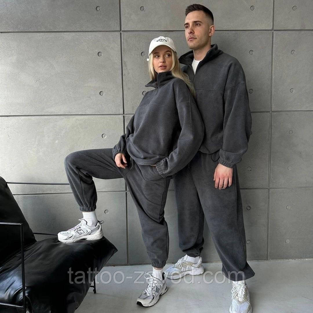 Парні костюми теплі чоловічий і жіночий двосторонній фліс кофта та штани 42-44 46-48 44-46 48-50 52-54, фото 1