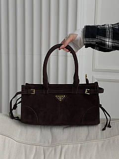 Сумка жіноча Prada Medium Suede Tote Bag Шоколад НОВИНКА