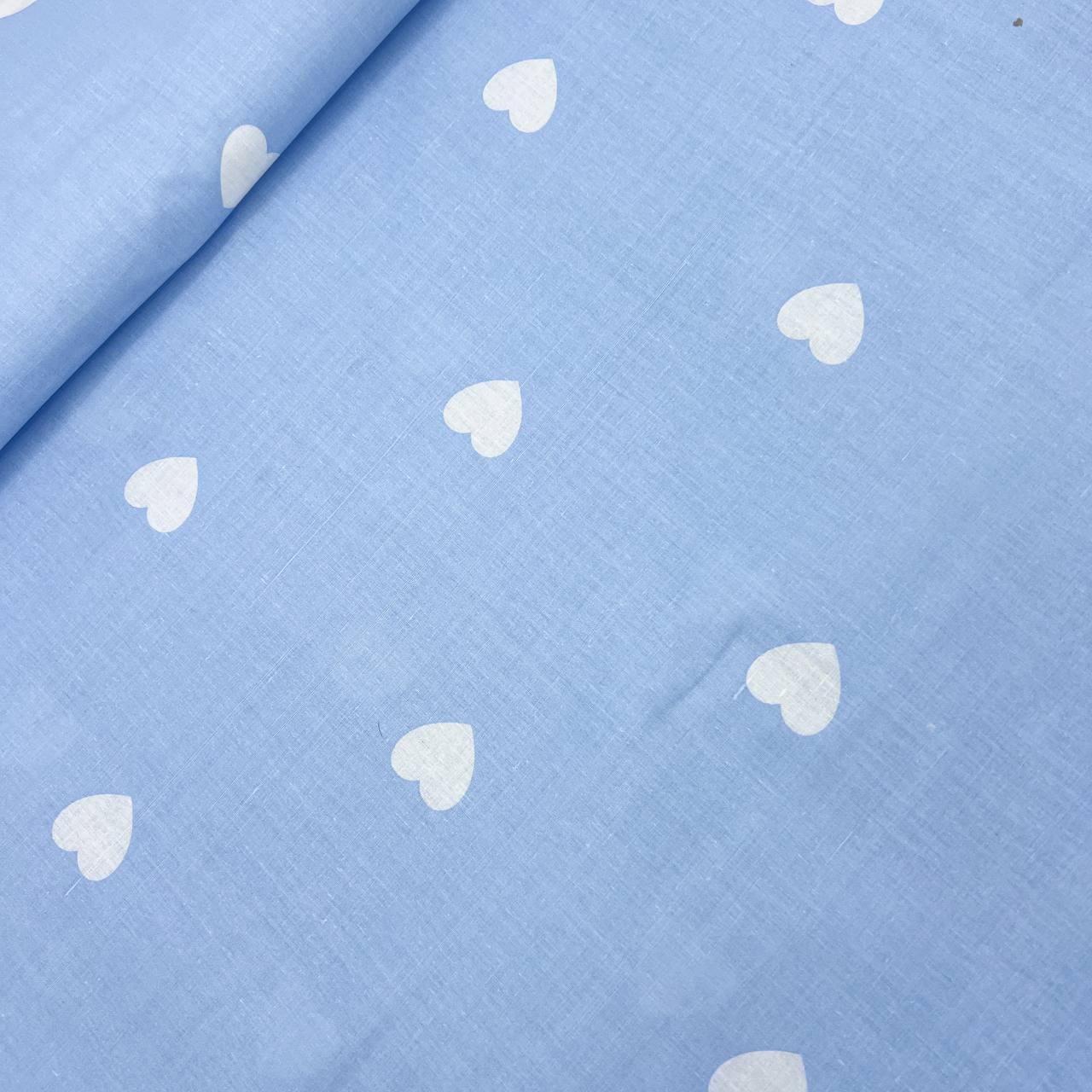 Бязь Gold бавовняна серця білі на блакитному 220см, фото 1