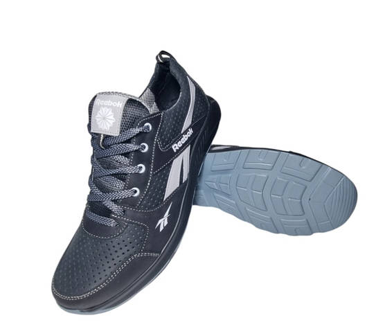 Шкіряні кросівки Reebok літні чоловічі спортивні кросівки перфорация Чорно-сірі розміри 39-46 41, фото 1