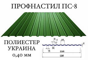 Профнастил для забору ПС-8 (Україна) поліестер 0,40 мм