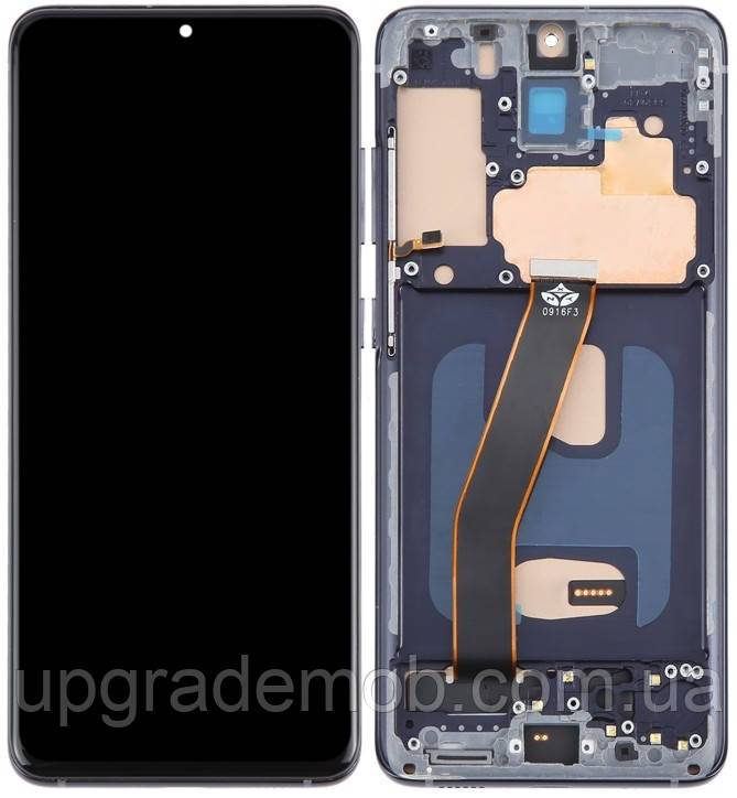 Дисплей модуль тачскрин Samsung G980 Galaxy S20 /G981 чорний OLED з рамкою блакитного кольору Cloud Blue