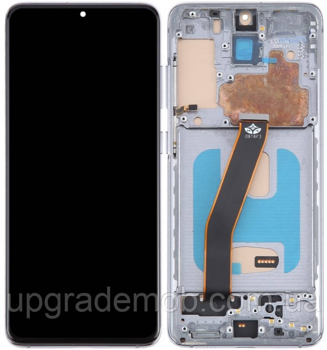 Дисплей модуль тачскрин Samsung G980 Galaxy S20 /G981 чорний OLED з рамкою сріблястого кольору Cloud White