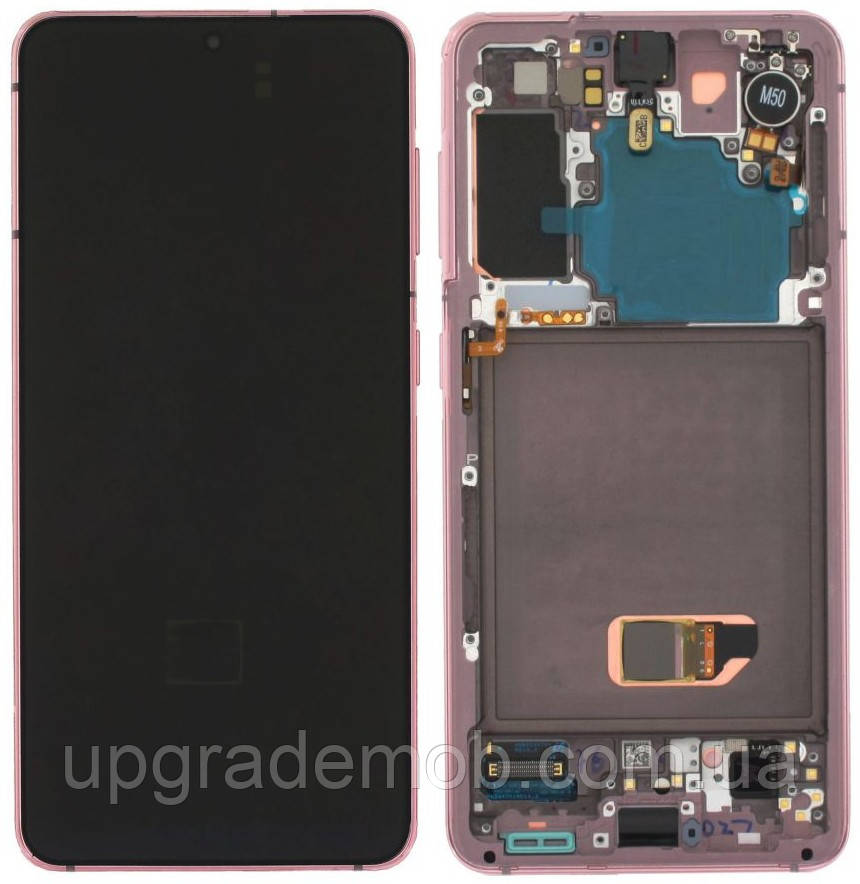 Дисплей модуль тачскрин Samsung G991 Galaxy S21 5G чорний OLED з рамкою рожевого кольору Phantom Pink / Violet