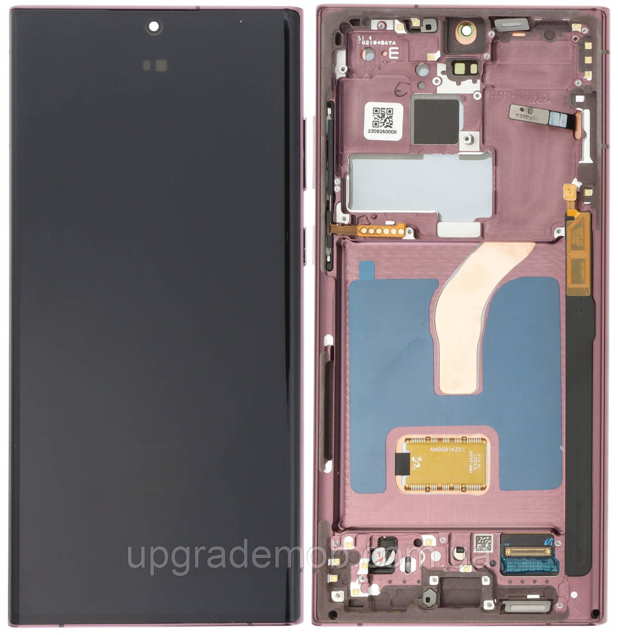 Дисплей модуль тачскрин Samsung S908 Galaxy S22 Ultra 5G чорний OLED (Small LCD) з рамкою бордового кольору