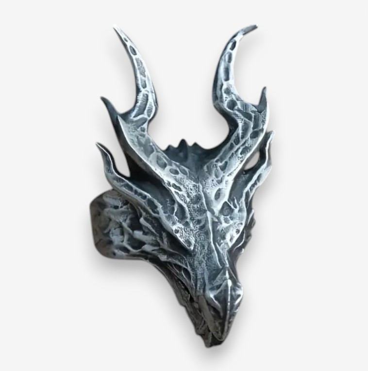 Чоловіча каблучка з головою дракона, панк-стиль, срібляста, регульований розмір, фото 1