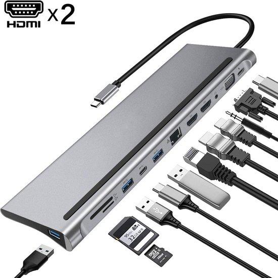 Багатофункціональний адаптер USB-C 12-в-1 док-станція USB-С HDMI USB 3.0, 3,5 мм LAN слотом для карток SD та Micro SD, 100 Вт, фото 1