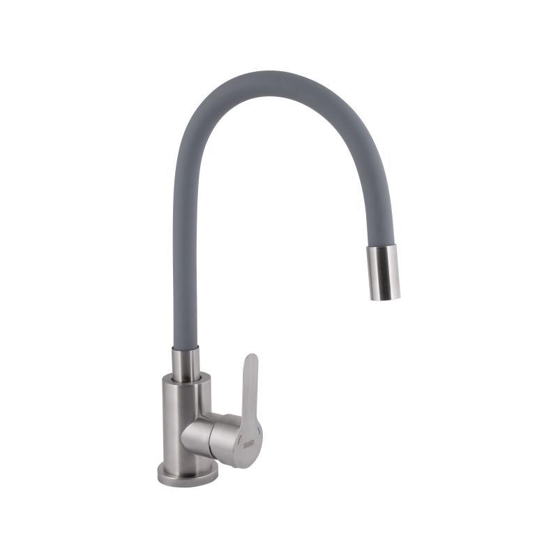 Змішувач для кухні Brinex Pure 015F3 з гнучким виливом   Nickel/Grey BRIPUR015F3NKG, фото 1