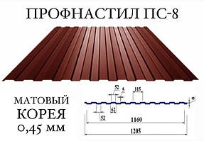 Профнактил для забору ПС-8 (Корея) матполіестер 0,45 мм