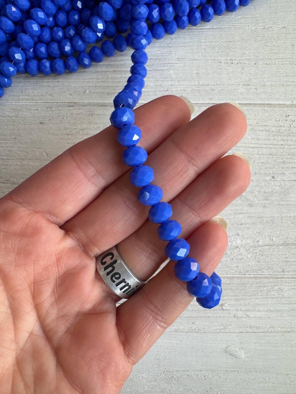 Намистини " Рондель 8 мм " кришталь , матовий синій нитка 60 - 70 шт