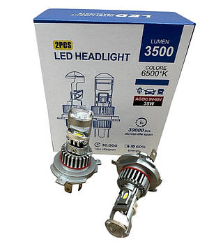 Світлодіодні LED лід лампи лінзи GT4 цоколь H4, міні бі-лінзи 6500К 12 вольт