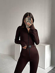 Корегуючий комбез з поясом шоколадного кольору