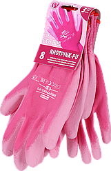 Захисні рукавиці, виконані з поліефіру, покриті поліуретаном RHOTPINK-PU RW
