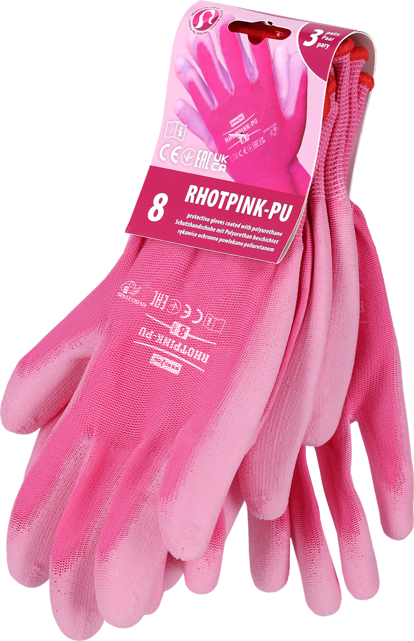 Захисні рукавиці, виконані з поліефіру, покриті поліуретаном RHOTPINK-PU RW