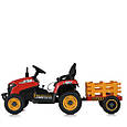 Дитячий електромобіль Трактор John Deere (червоний колір) з причепом і пультом керування, фото 7