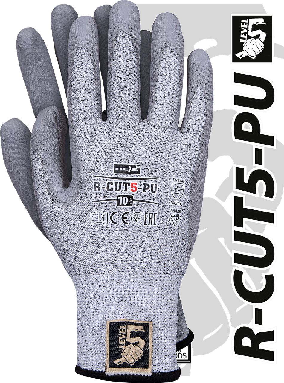 Рукавички захисні, виготовлені з пряжі HDPE R-CUT5-PU BWS
