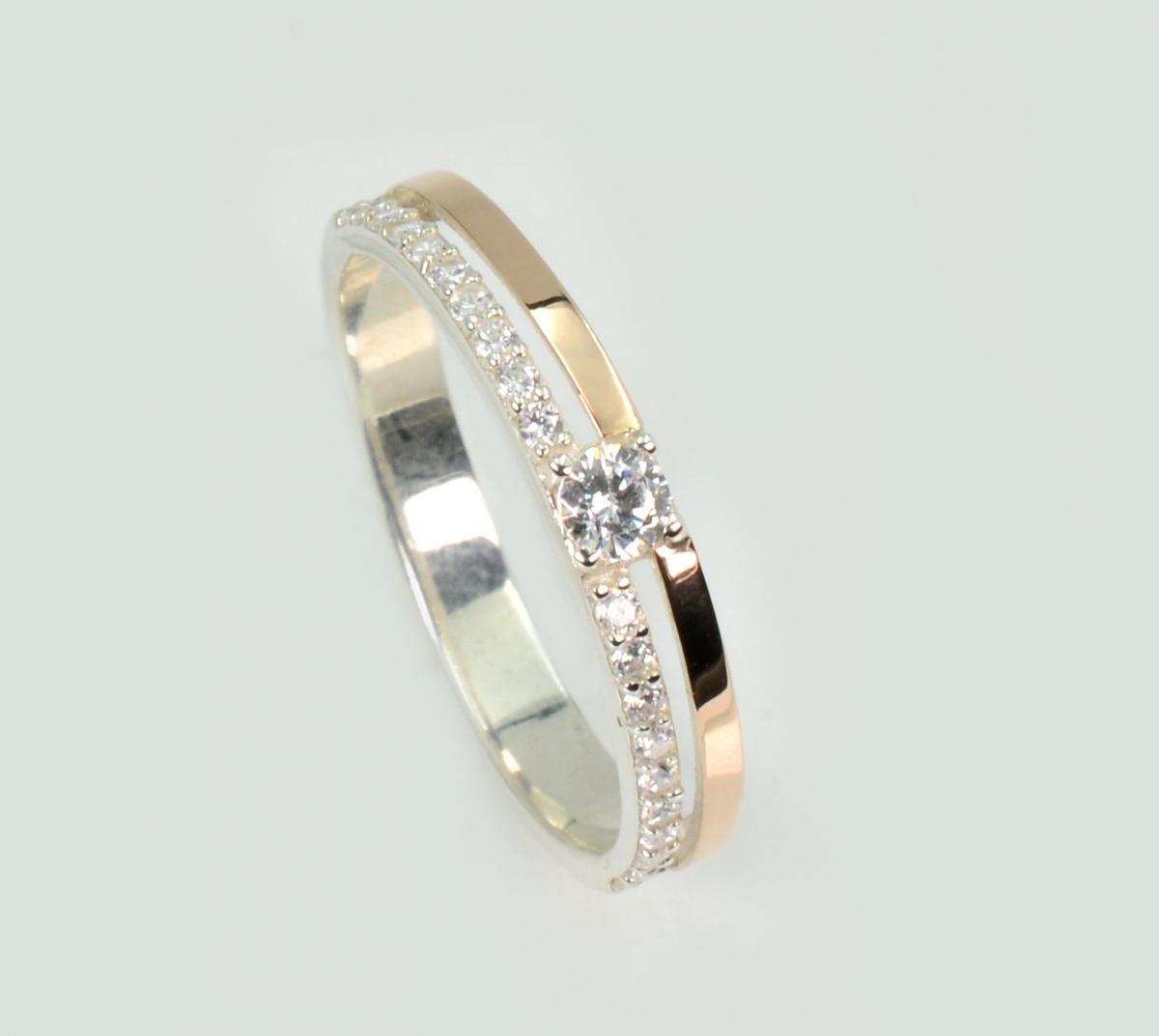 Обручка срібна з золотими пластинами, фото 1