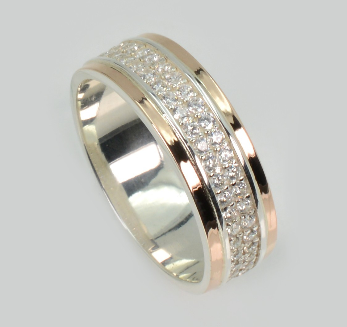 Обручка срібна з золотими пластинами, фото 1