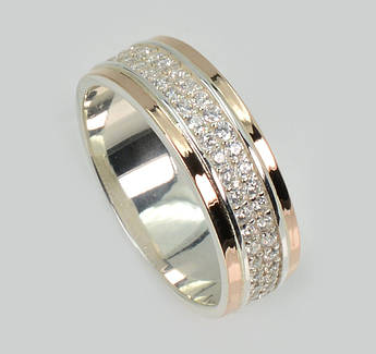 Обручка срібна з золотими пластинами