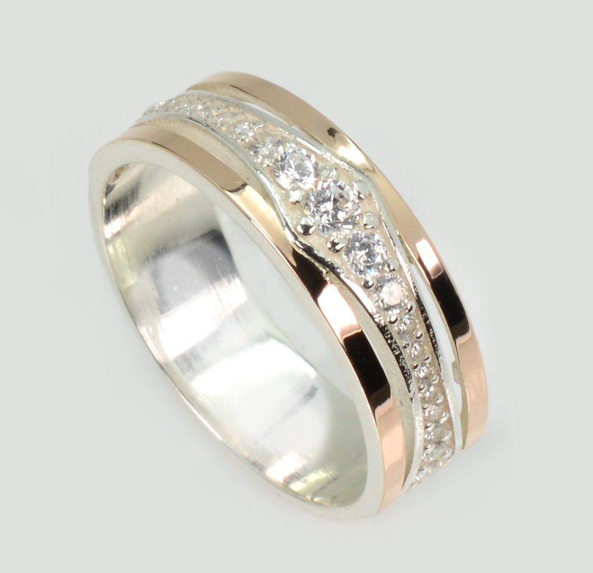 Обручка срібна з золотими пластинами, фото 1