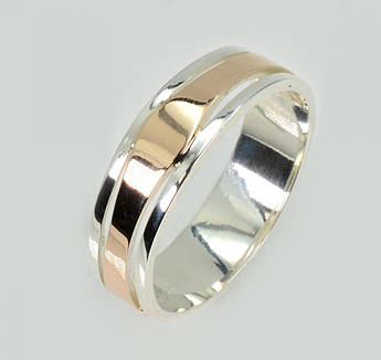 Обручка срібна з золотими пластинами