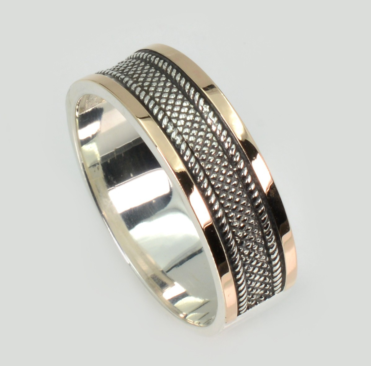 Обручка срібна з золотими пластинами, фото 1