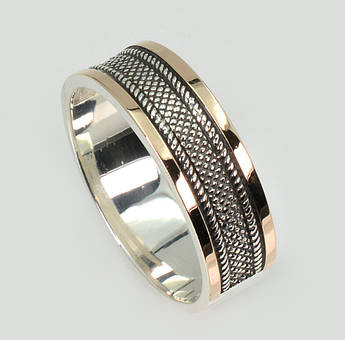 Обручка срібна з золотими пластинами